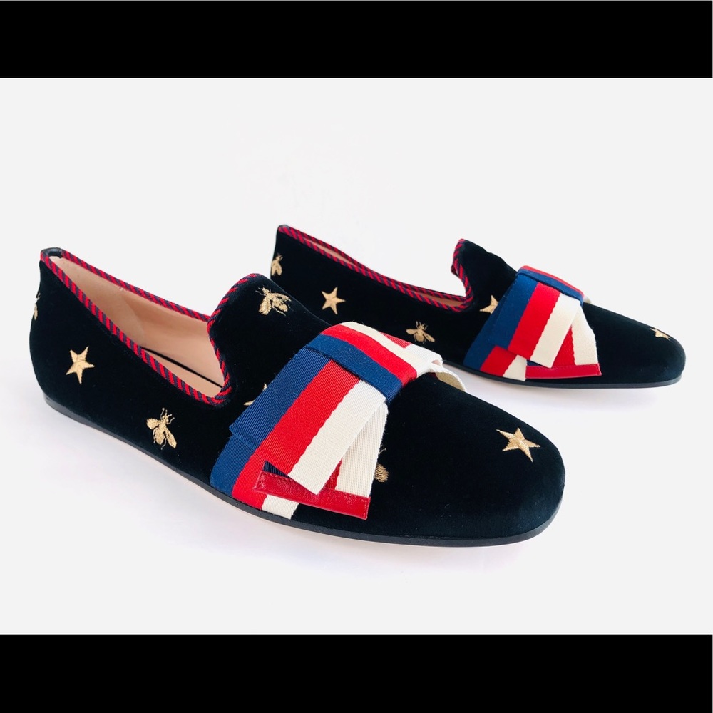 GUCCI Sylvie Bee Velvet Bow Ballet Flat Loafer